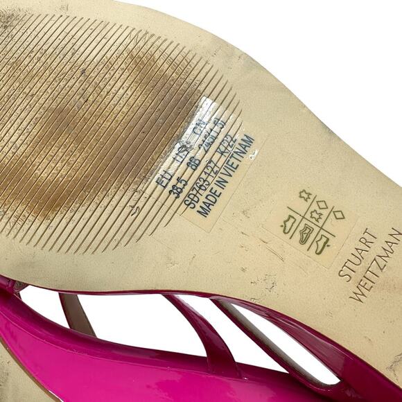 Stuart Weitzman Align II Buckle Patent Leather Wedge Sandal Pink Size US 8 - Picture 13 of 13